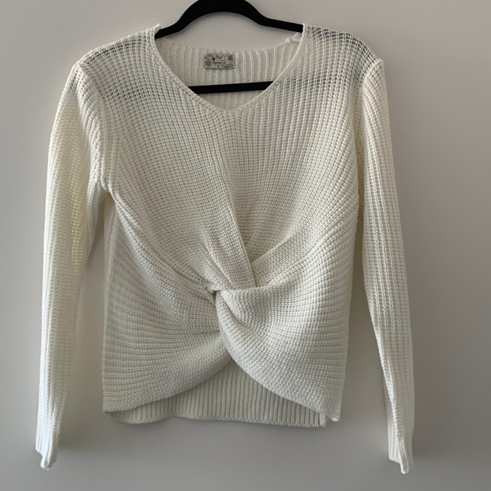 Poof Apparel Crop Twist Front Sweater, S, NWOT